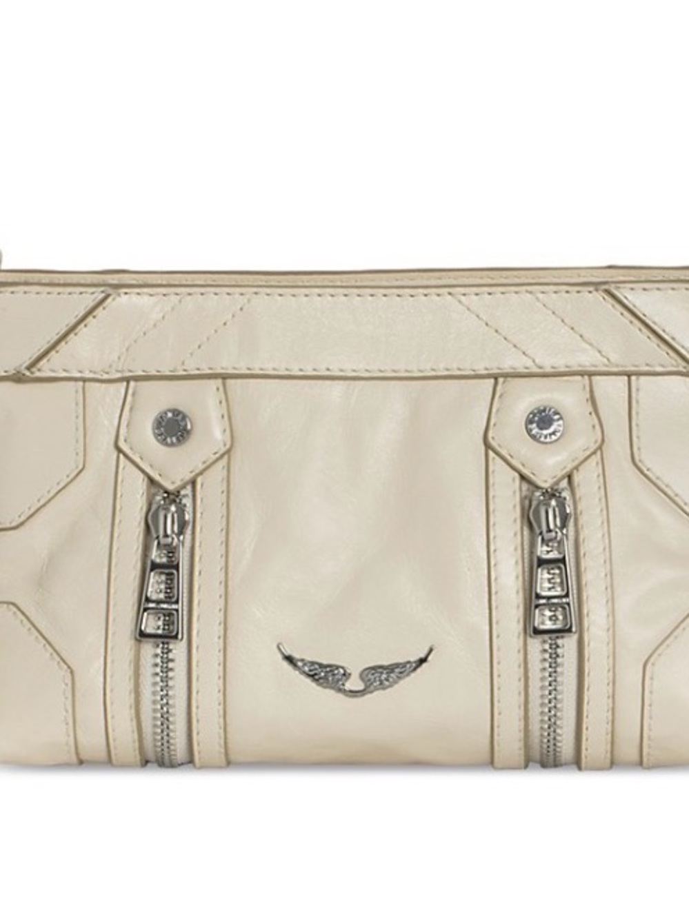 Zadig & Voltaire Cream Leather Zip-Detail Clutch